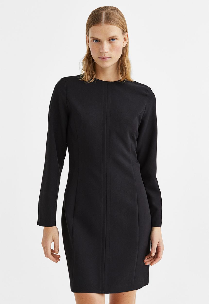 H&M - Short long-sleeved dress - black