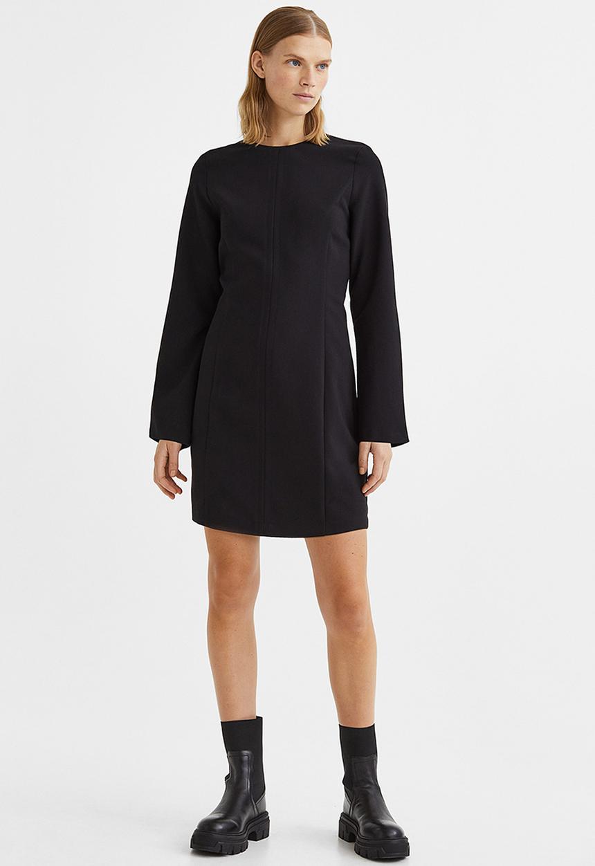 H&M - Short long-sleeved dress - black