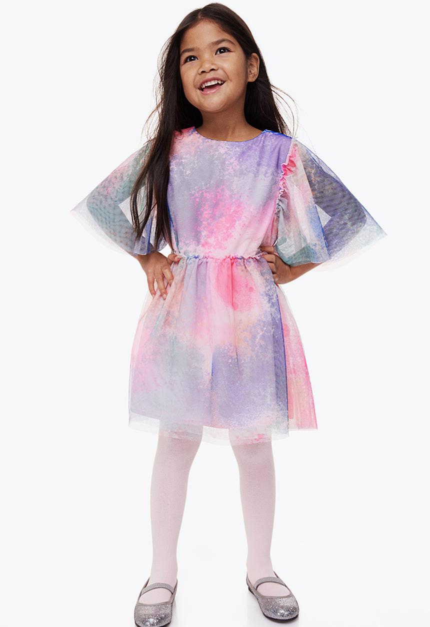 H&M - Patterned tulle dress - light pink/tie-dye