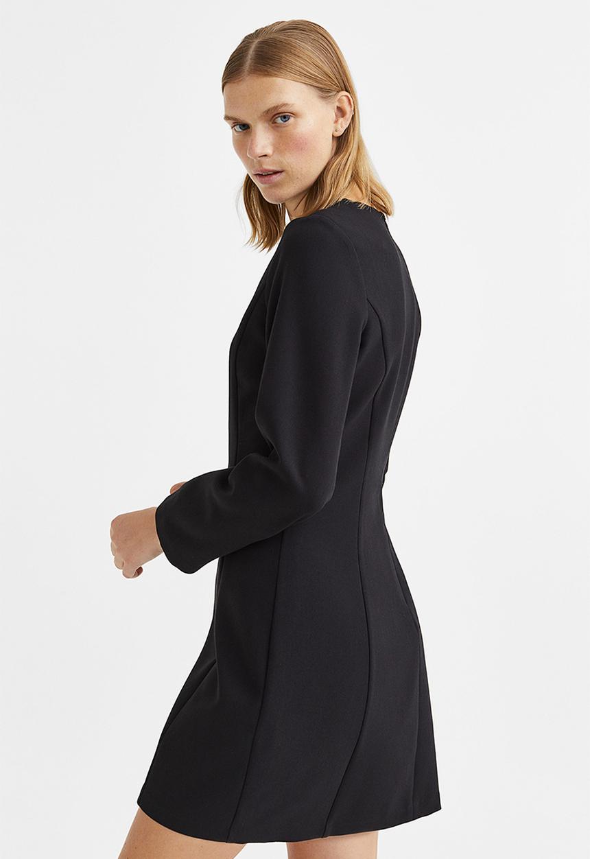H&M - Short long-sleeved dress - black