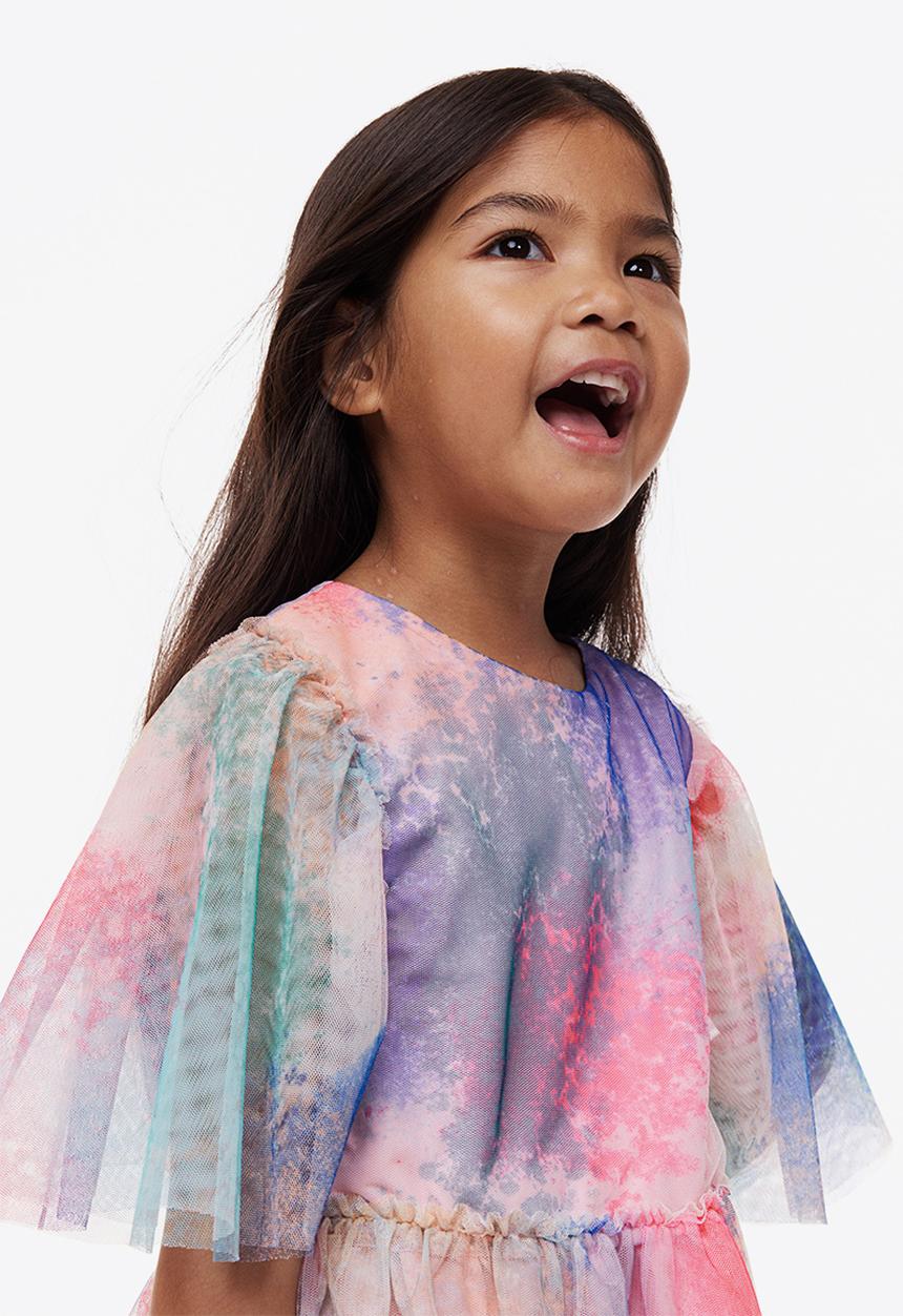H&M - Patterned tulle dress - light pink/tie-dye