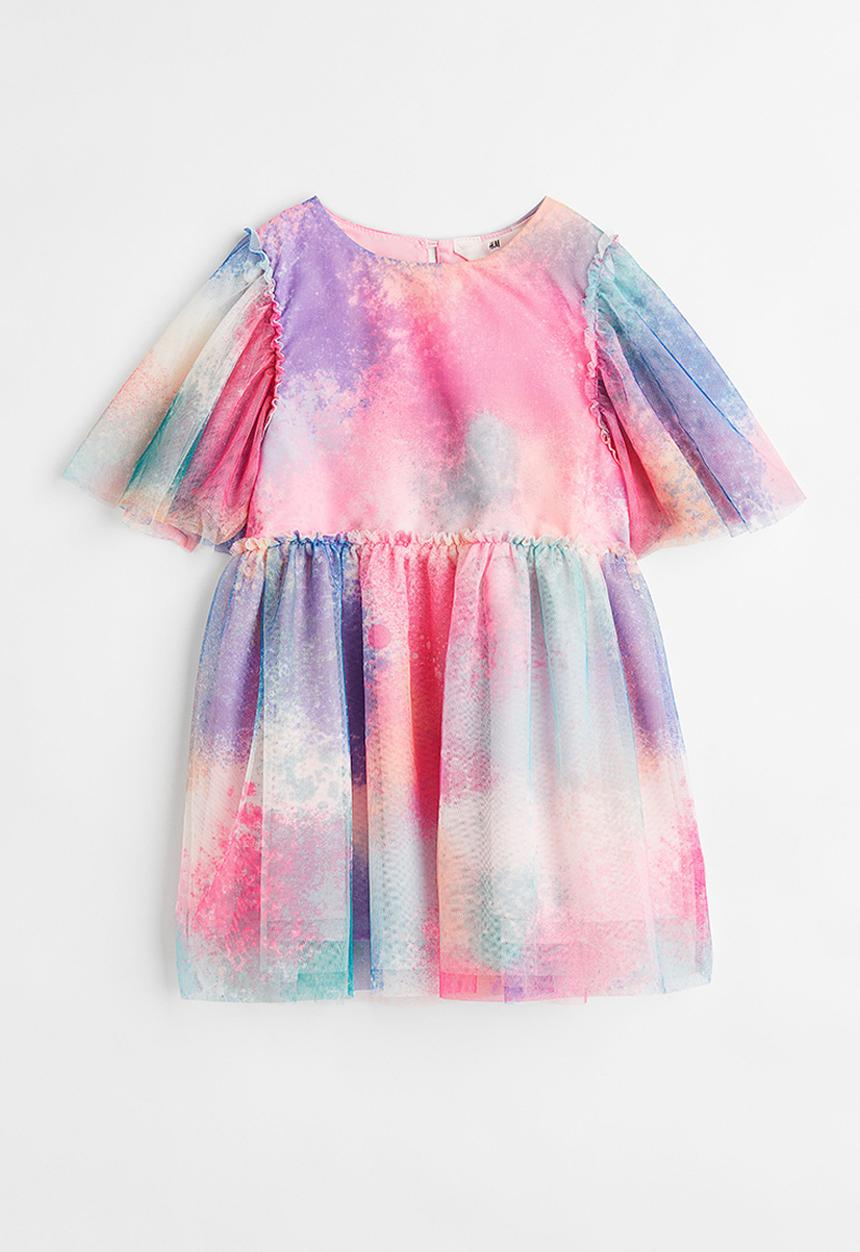 H&M - Patterned tulle dress - light pink/tie-dye