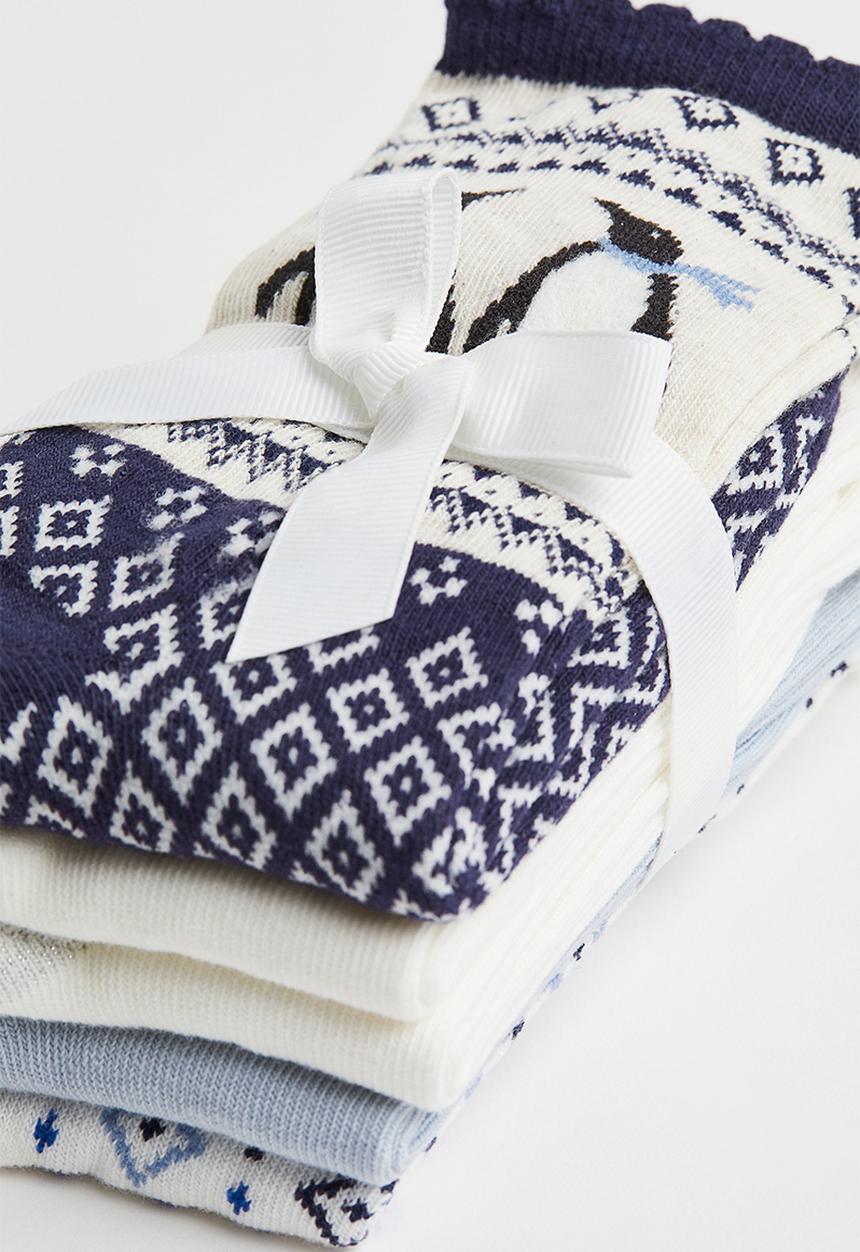 H&M - 5-pack fine-knit socks - blue/white