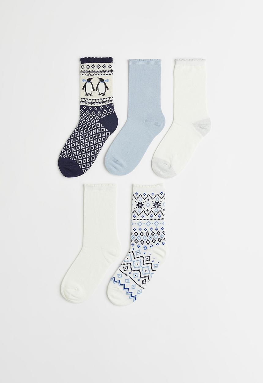 H&M - 5-pack fine-knit socks - blue/white
