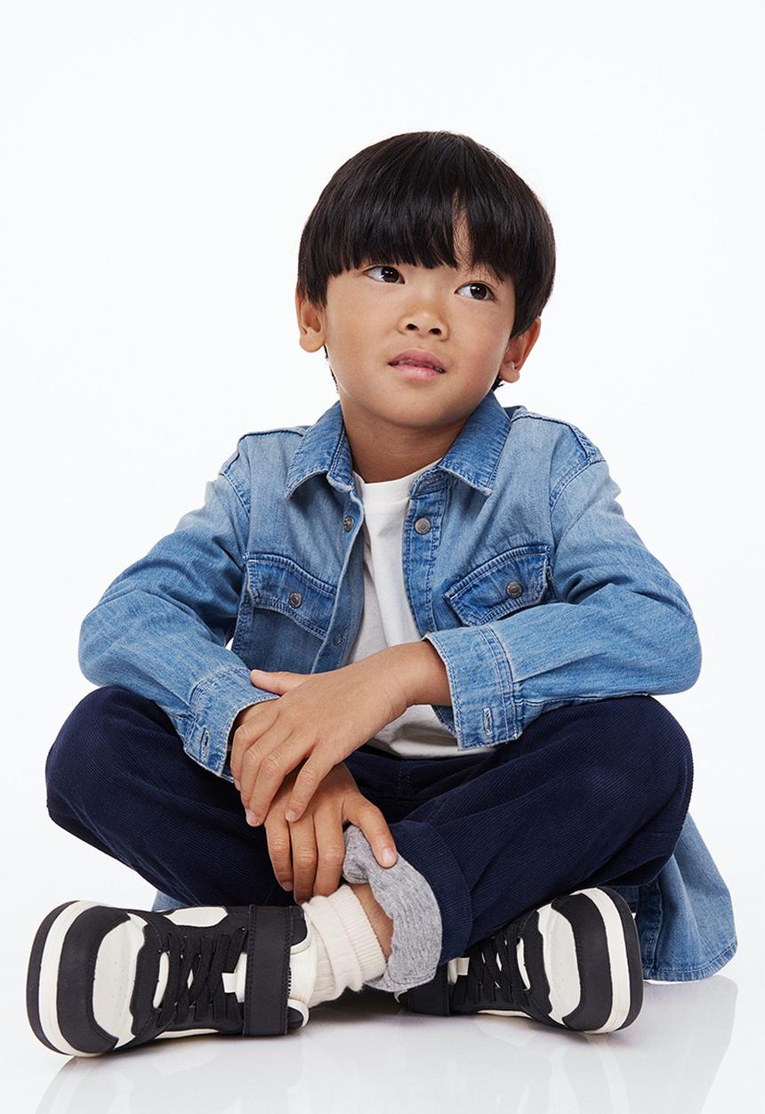 H&M - Lined corduroy joggers - navy blue