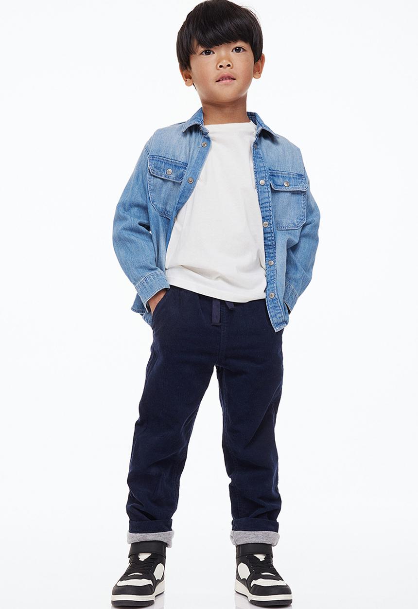 H&M - Lined corduroy joggers - navy blue