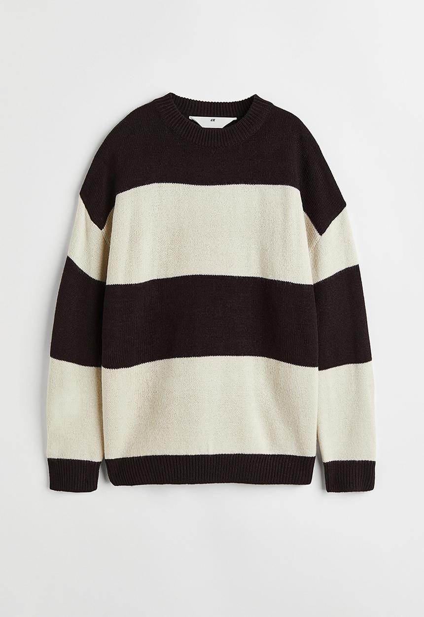 H&M - Jacquard-knit jumper - black/block-striped
