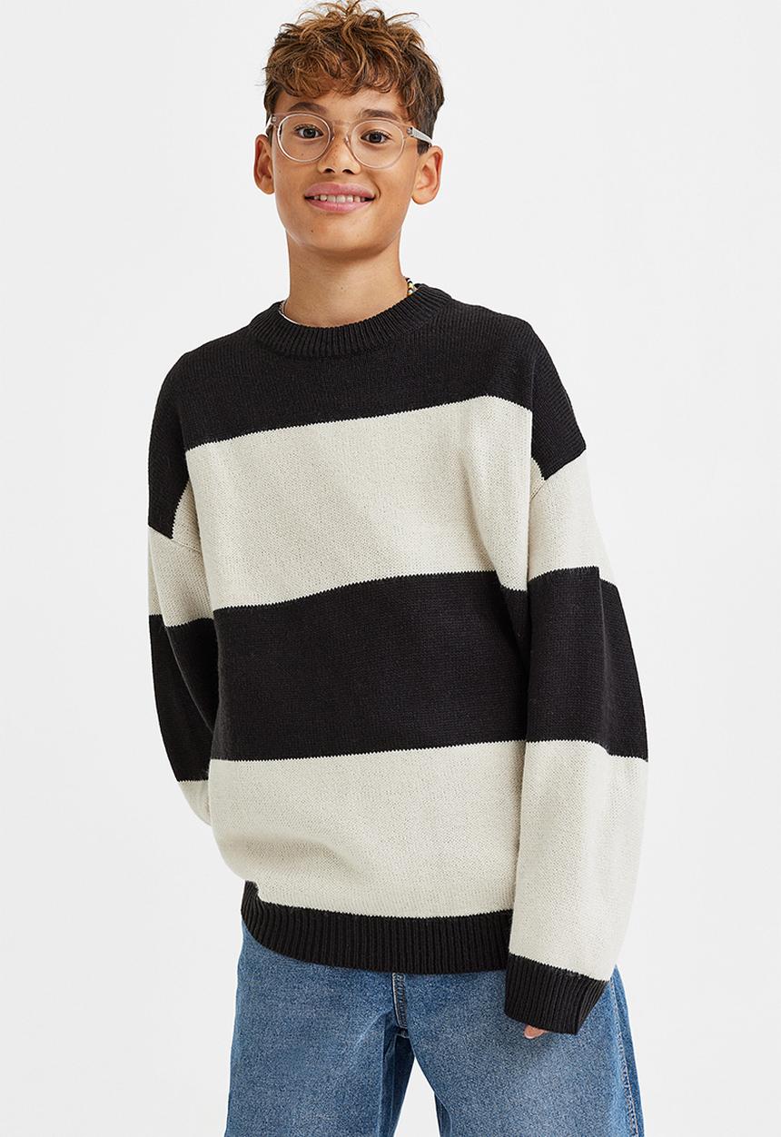 H&M - Jacquard-knit jumper - black/block-striped