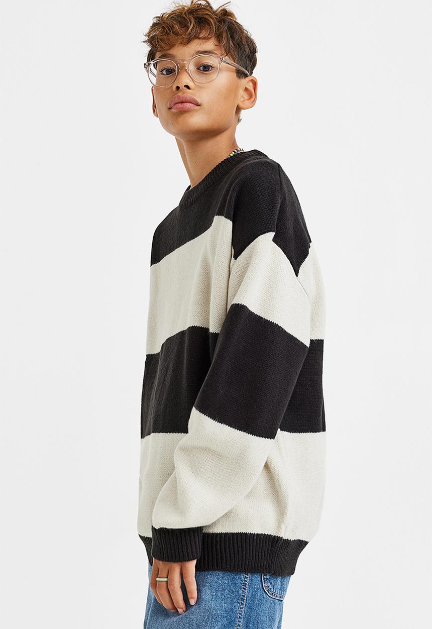 H&M - Jacquard-knit jumper - black/block-striped