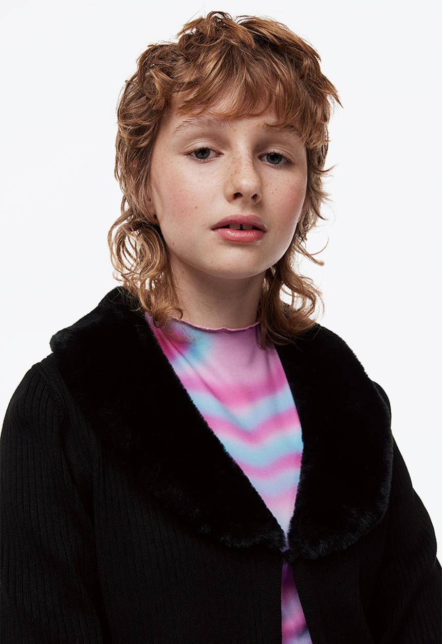 H&M - Fluffy-collared cardigan - black