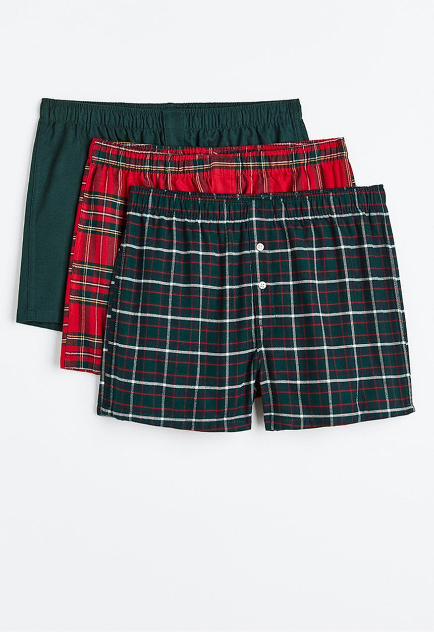 H&M - 3-Pack woven cotton boxer shorts - red/dark green