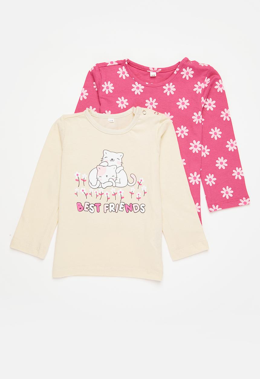 Superbalist - 2 Pack printed tees - cerise & sand 