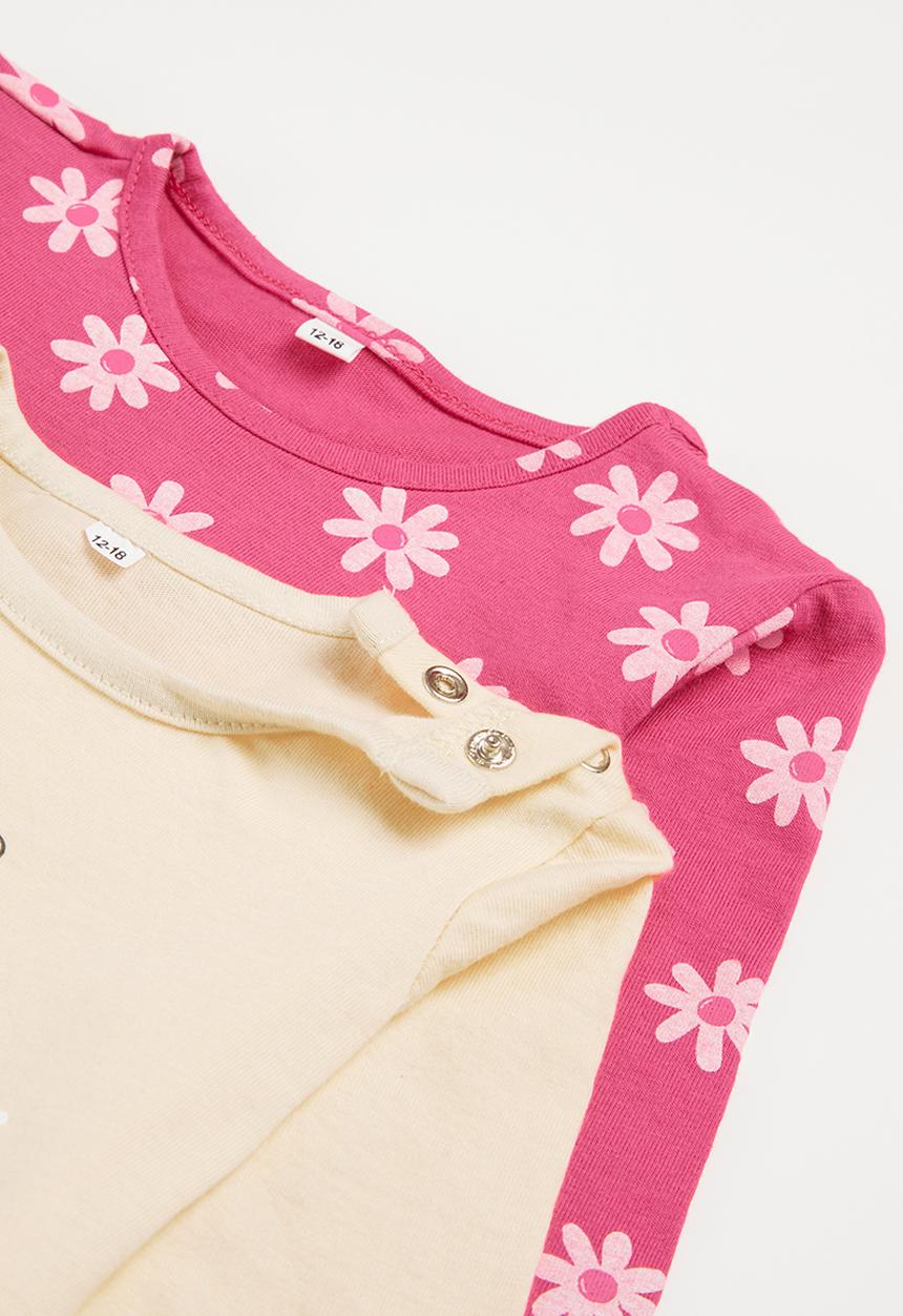 Superbalist - 2 Pack printed tees - cerise & sand 
