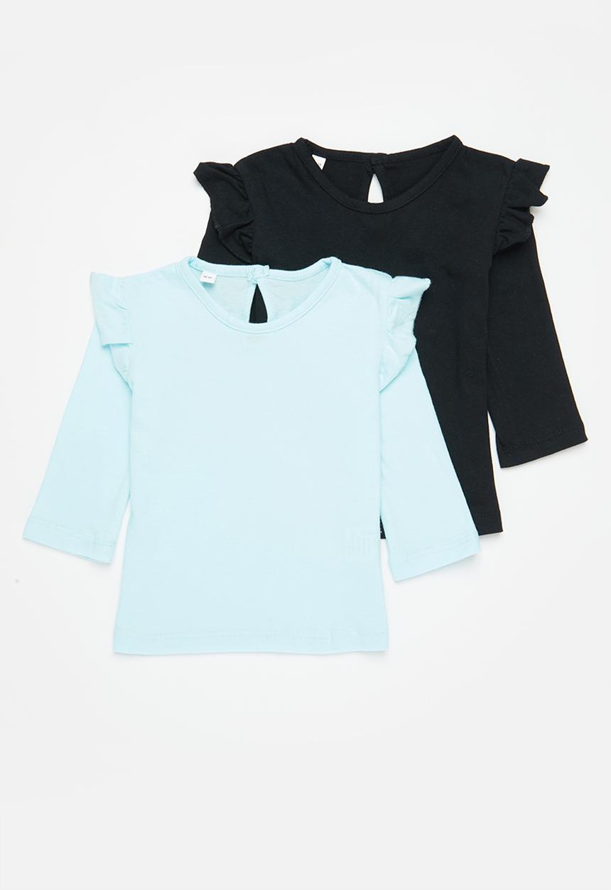 Superbalist - 2 Pack frill sleeve tees - black & aqua
