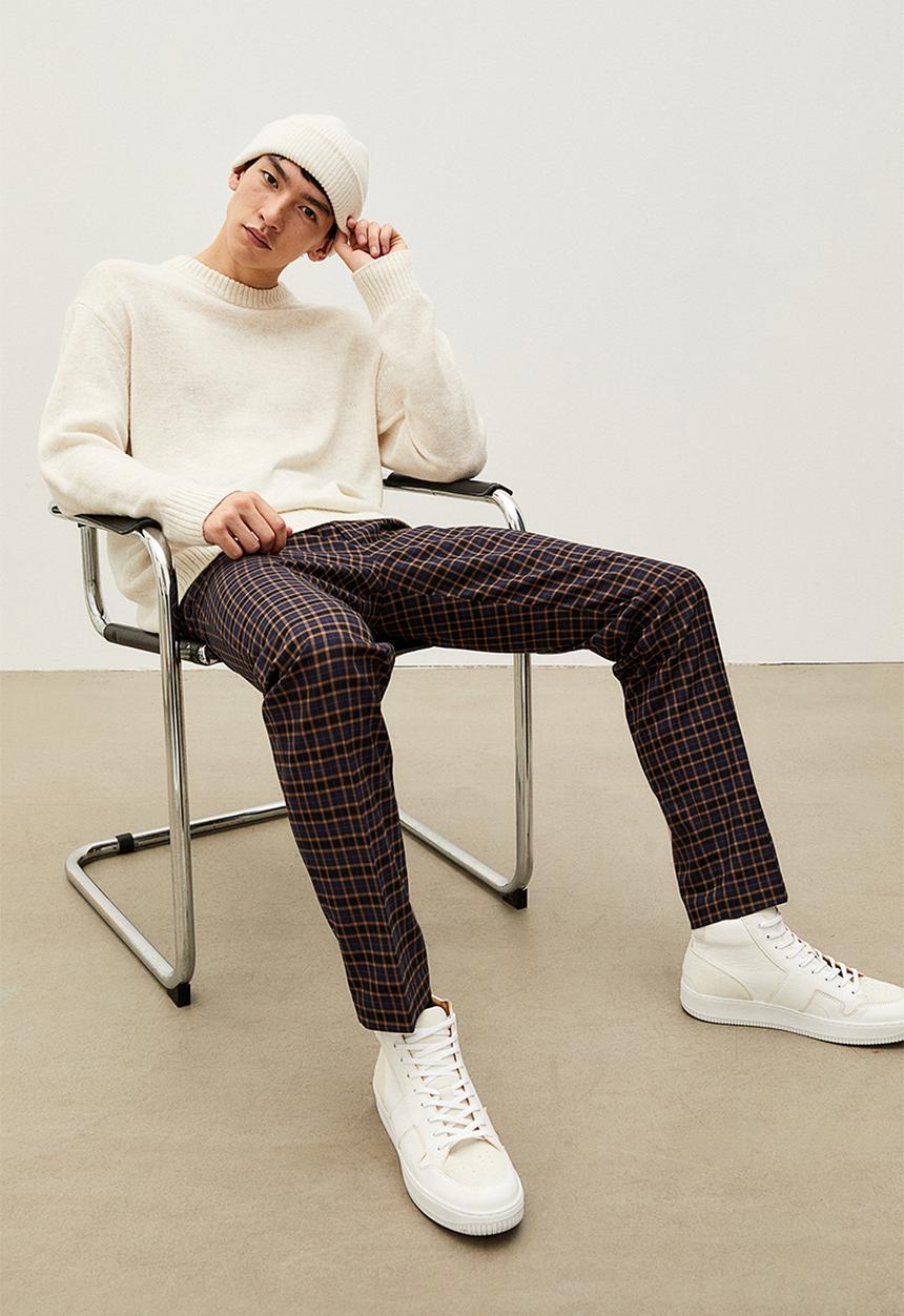 H&M - Slim fit trousers - dark blue/brown checked