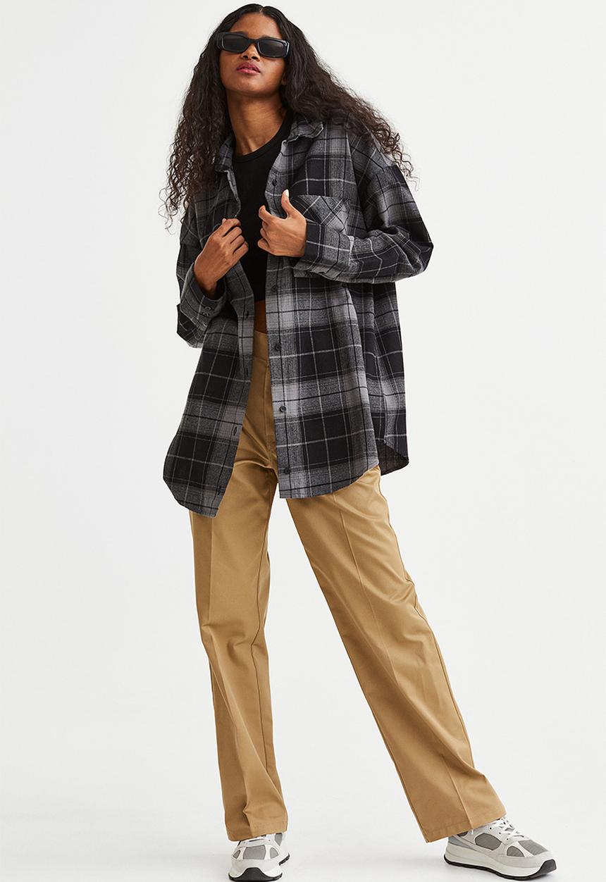 H&M - Oversized flannel shirt -  black/checked