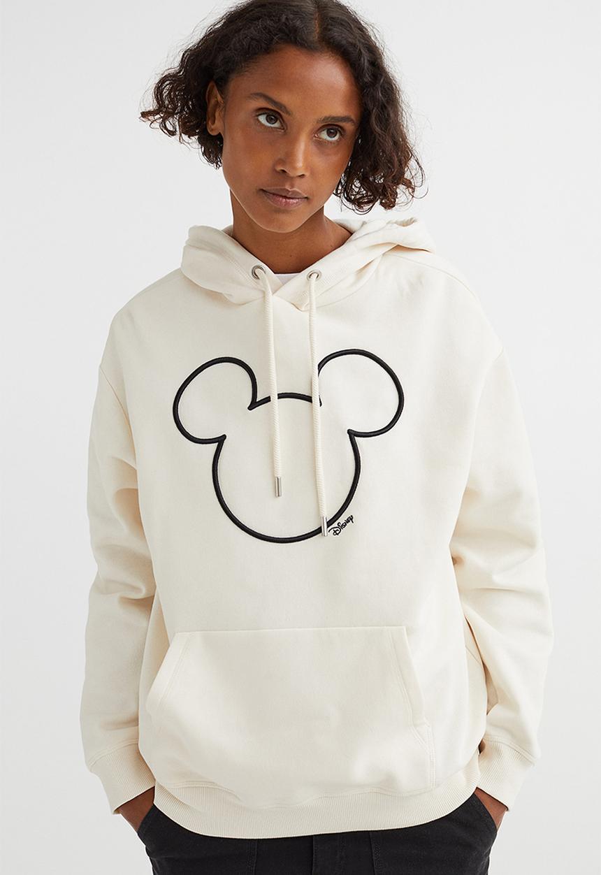 H&M - Motif-front hoodie - cream/mickey mouse