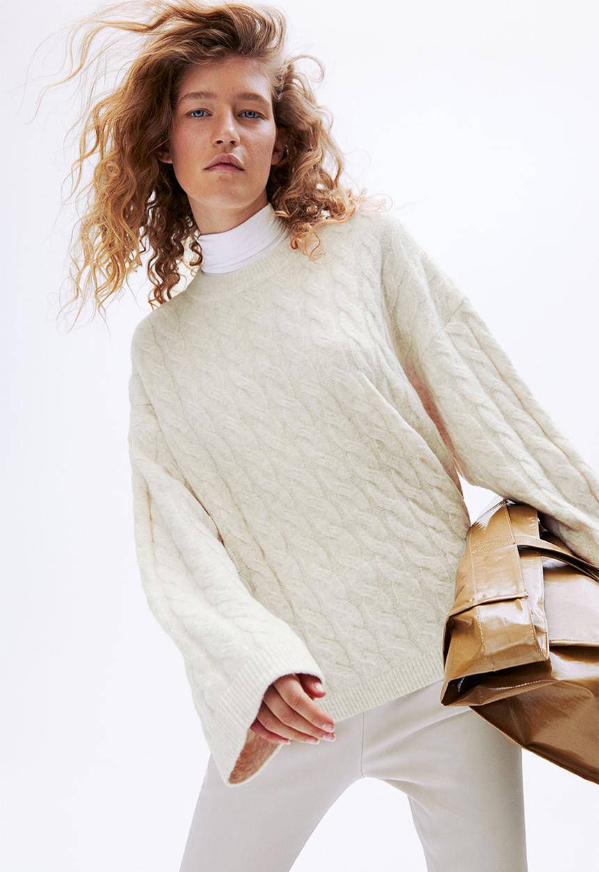 H&M - Oversized cable-knit jumper - light beige marl