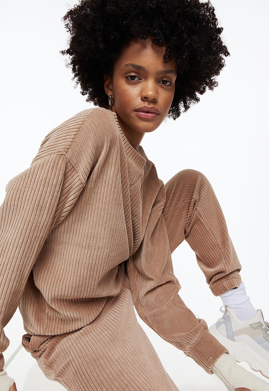 H&M - Ribbed velour top - beige