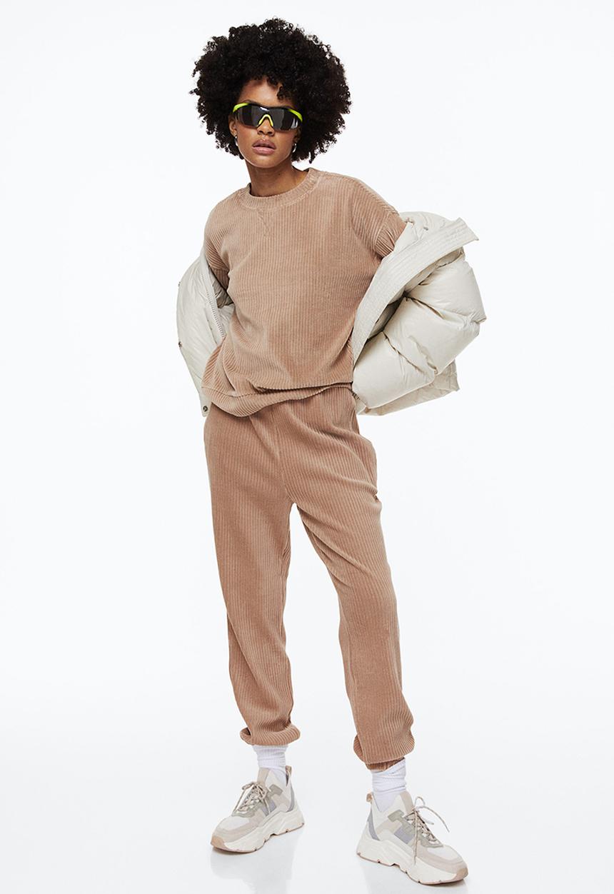 H&M - Ribbed velour top - beige