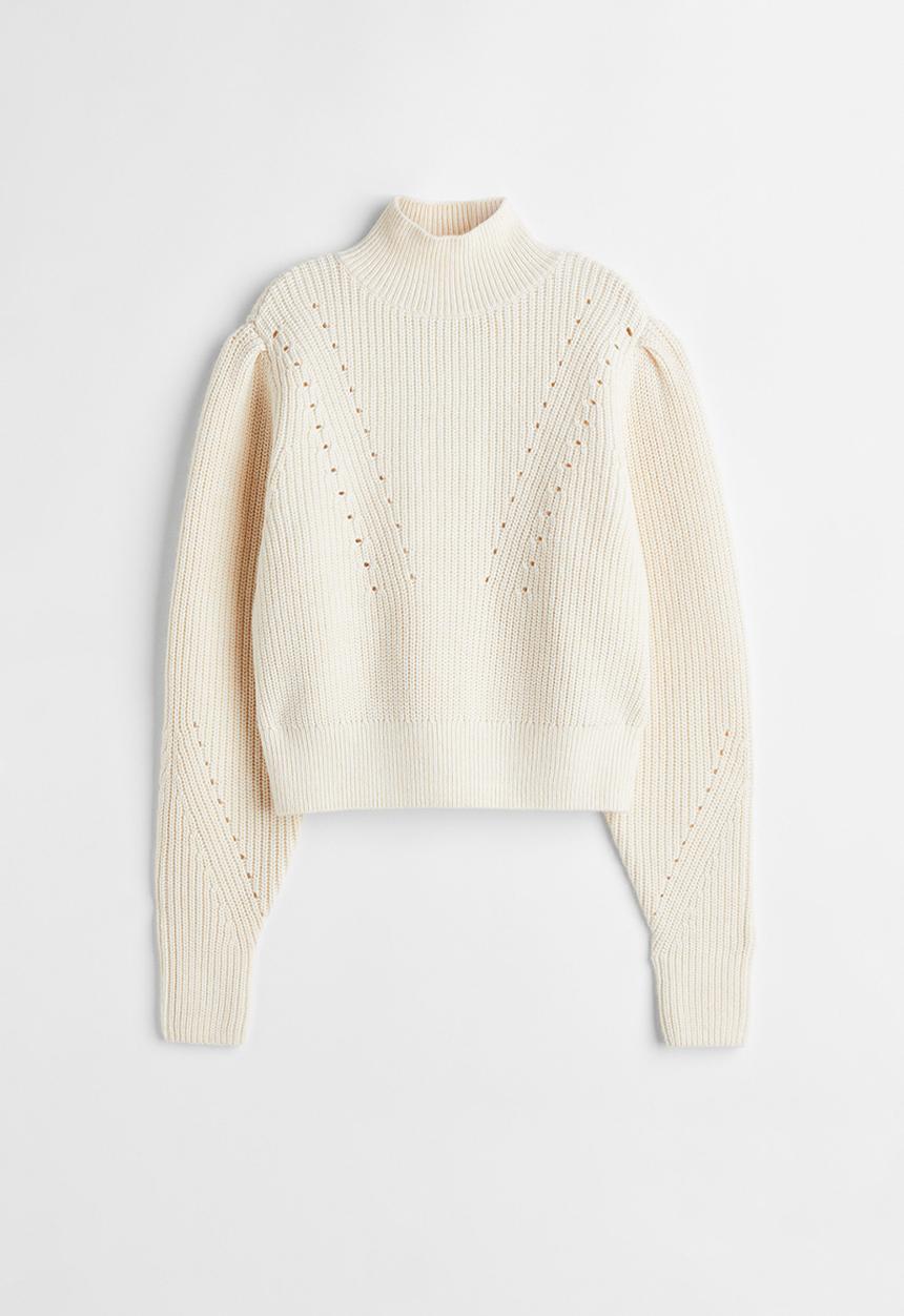H&M - Rib-knit turtleneck jumper - natural white
