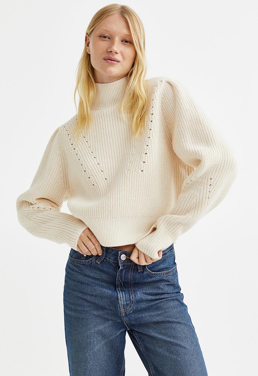 H&M - Rib-knit turtleneck jumper - natural white