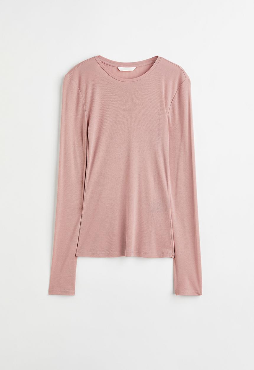 H&M - Long-sleeved jersey top - powder pink