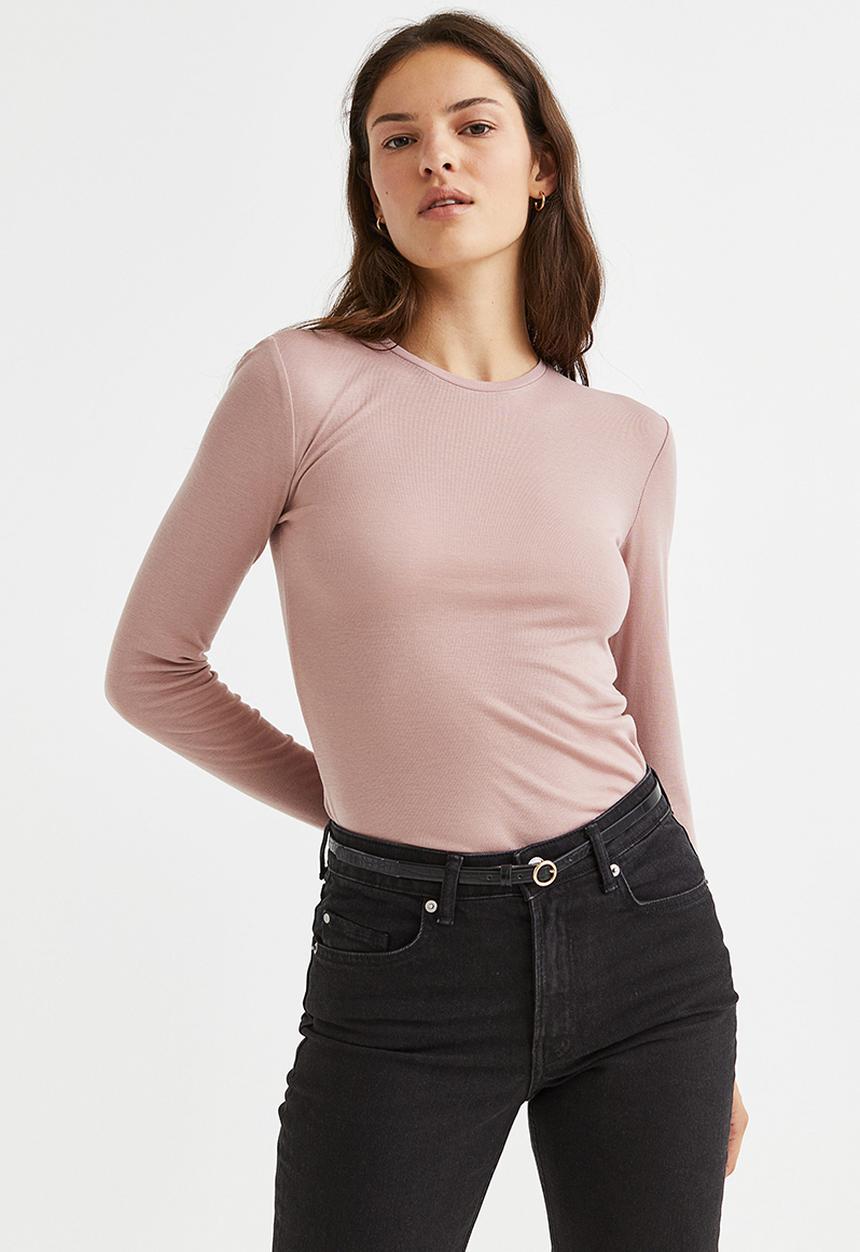 H&M - Long-sleeved jersey top - powder pink