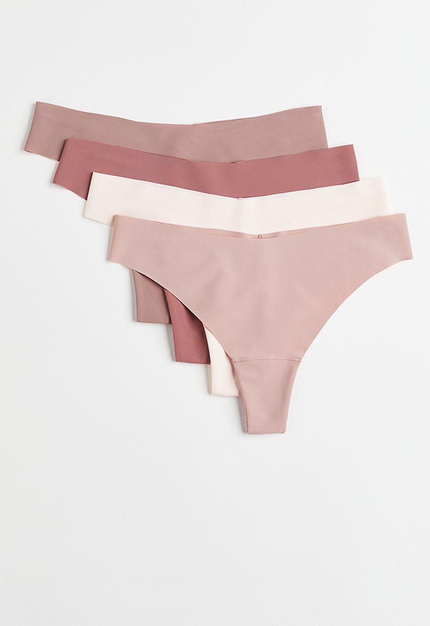 H&M - 4-pack invisible brazilian briefs - old rose/dark pink