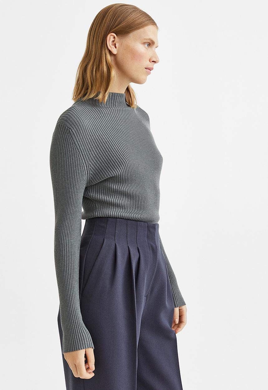 H&M - Rib-knit jumper - dark grey-green