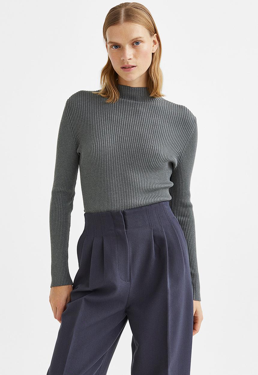 H&M - Rib-knit jumper - dark grey-green