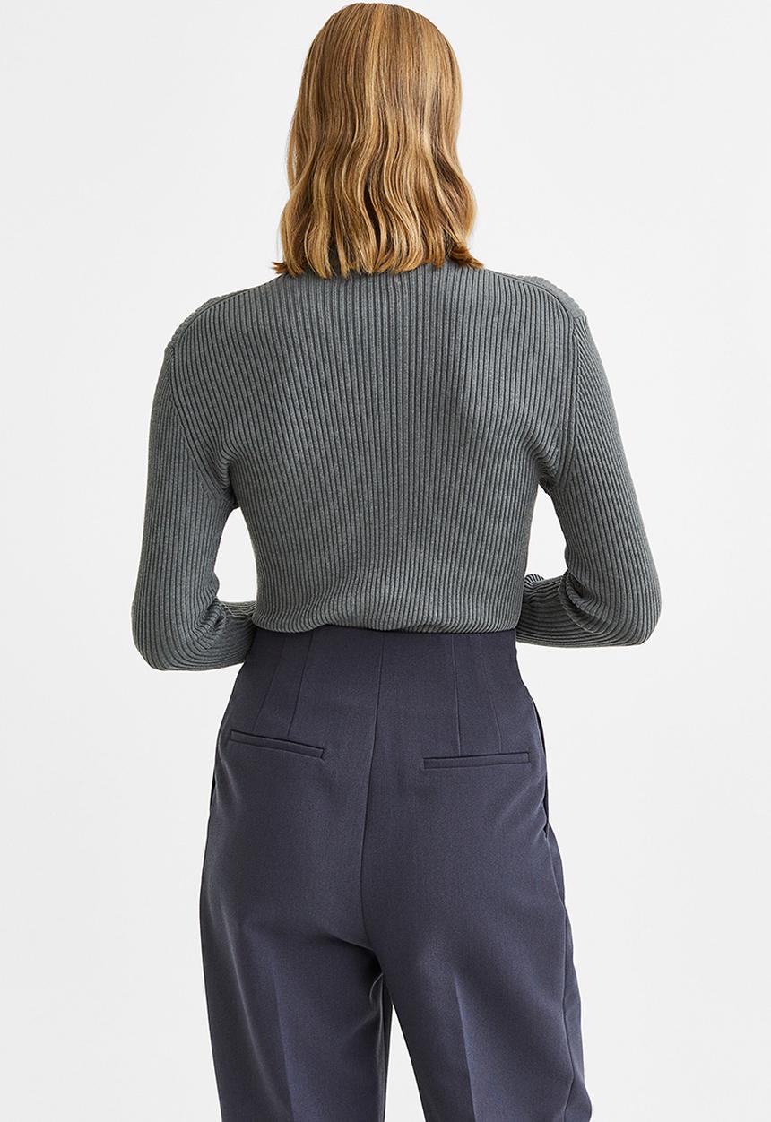 H&M - Rib-knit jumper - dark grey-green