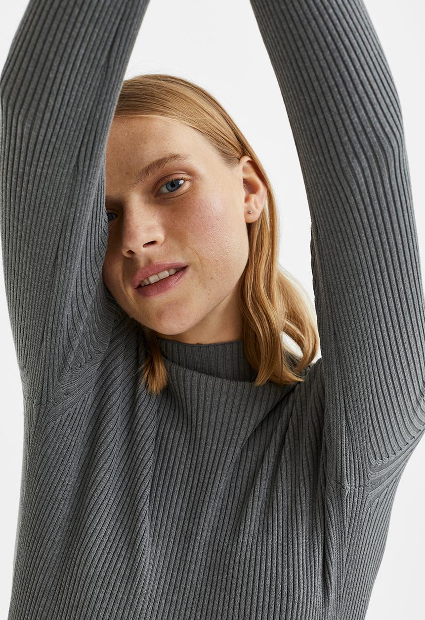H&M - Rib-knit jumper - dark grey-green