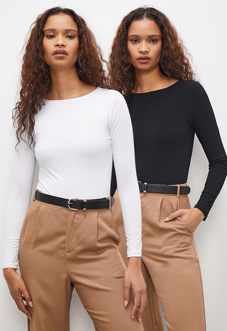 Superbalist - 2 Pack long sleeve boat neck bodysuit - black & white