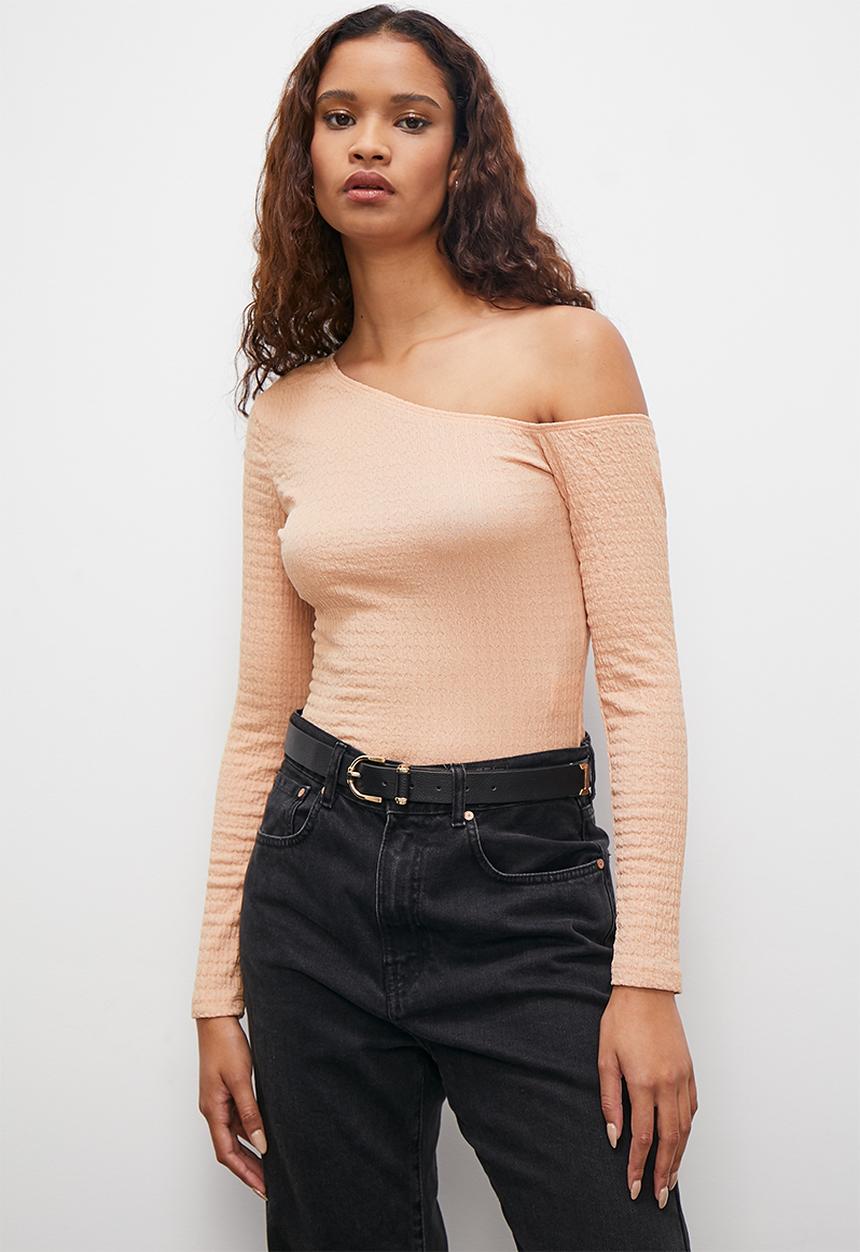 Superbalist - Asymmetric textured bodysuit - stone