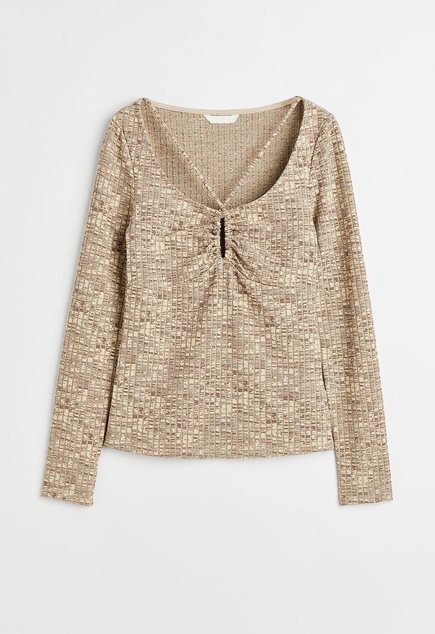 H&M - Ribbed jersey top - beige marl