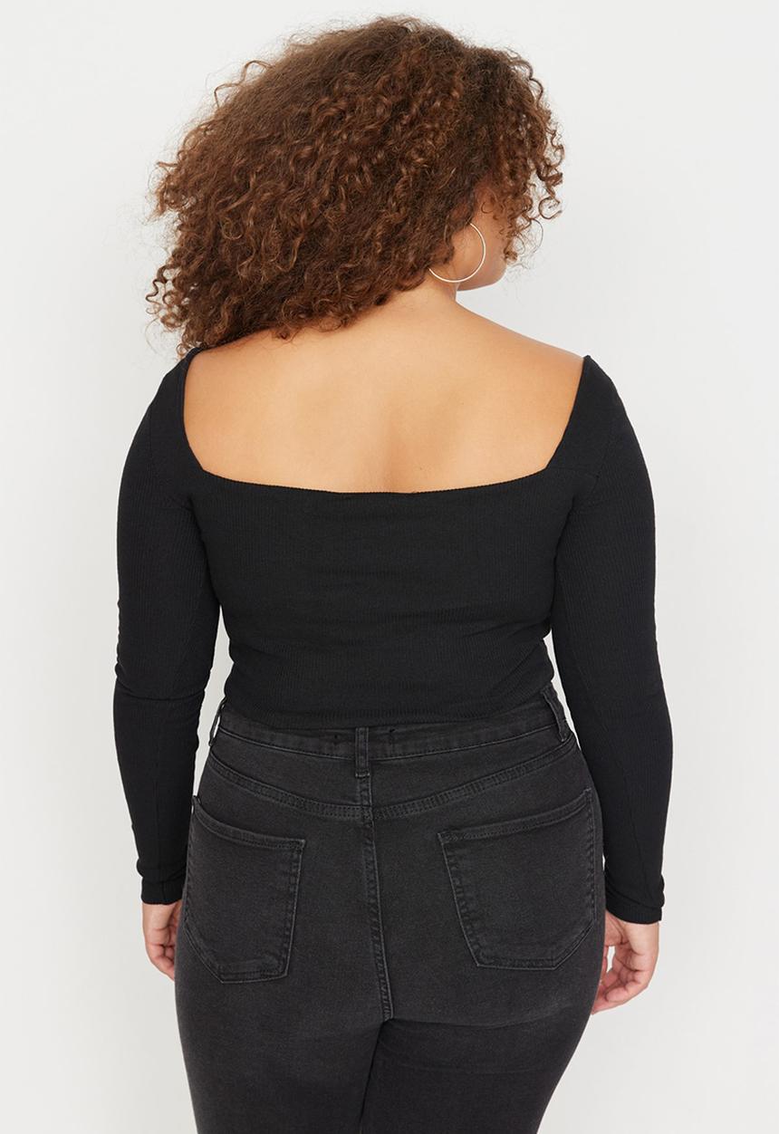 Trendyol - Plus stitch detailed knitted crop blouse - black