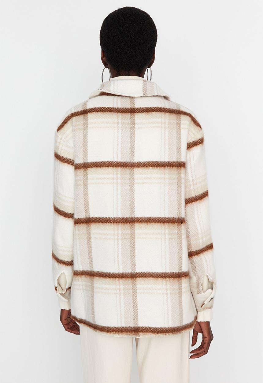 Trendyol - Plaid oversized coat - ecru