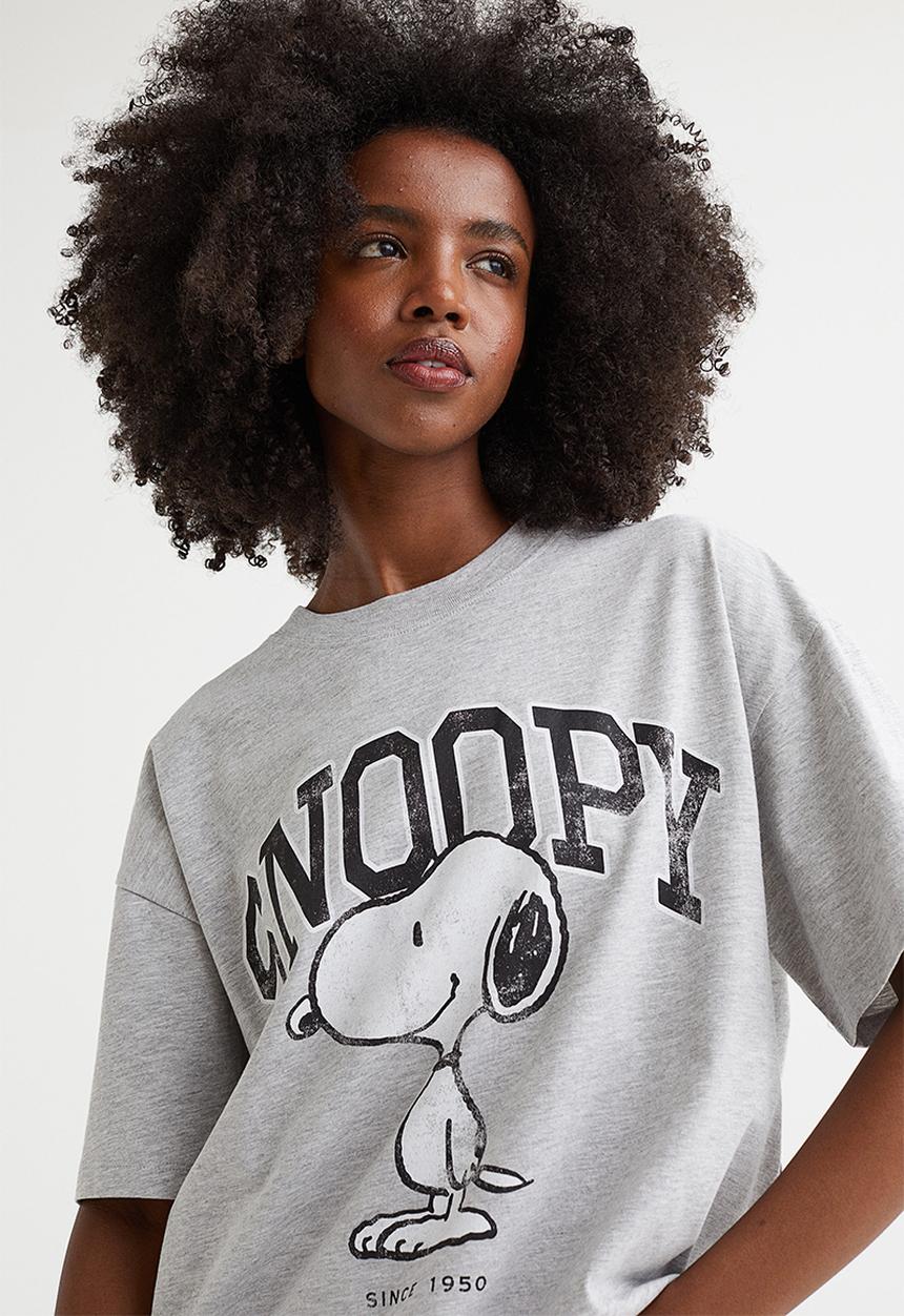 H&M - Oversized printed T-shirt - light grey marl/snoopy
