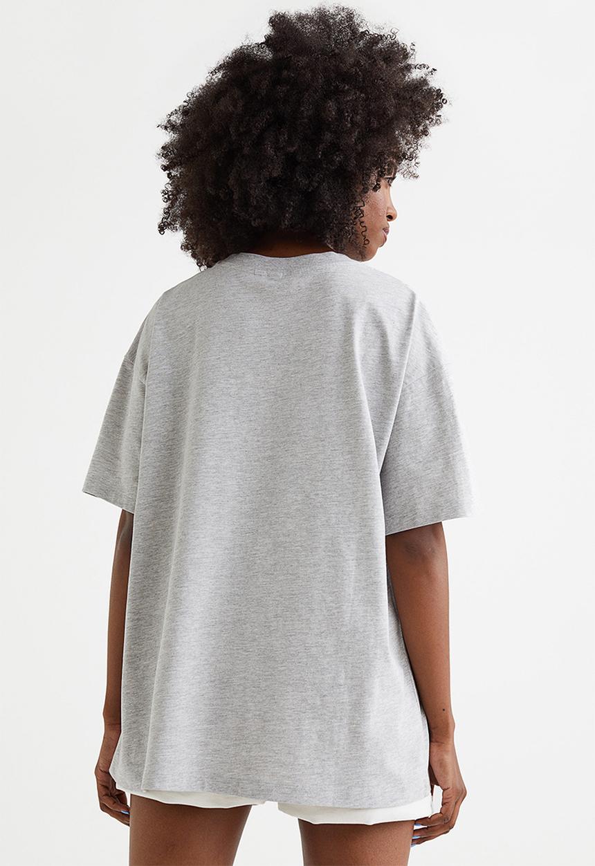 H&M - Oversized printed T-shirt - light grey marl/snoopy