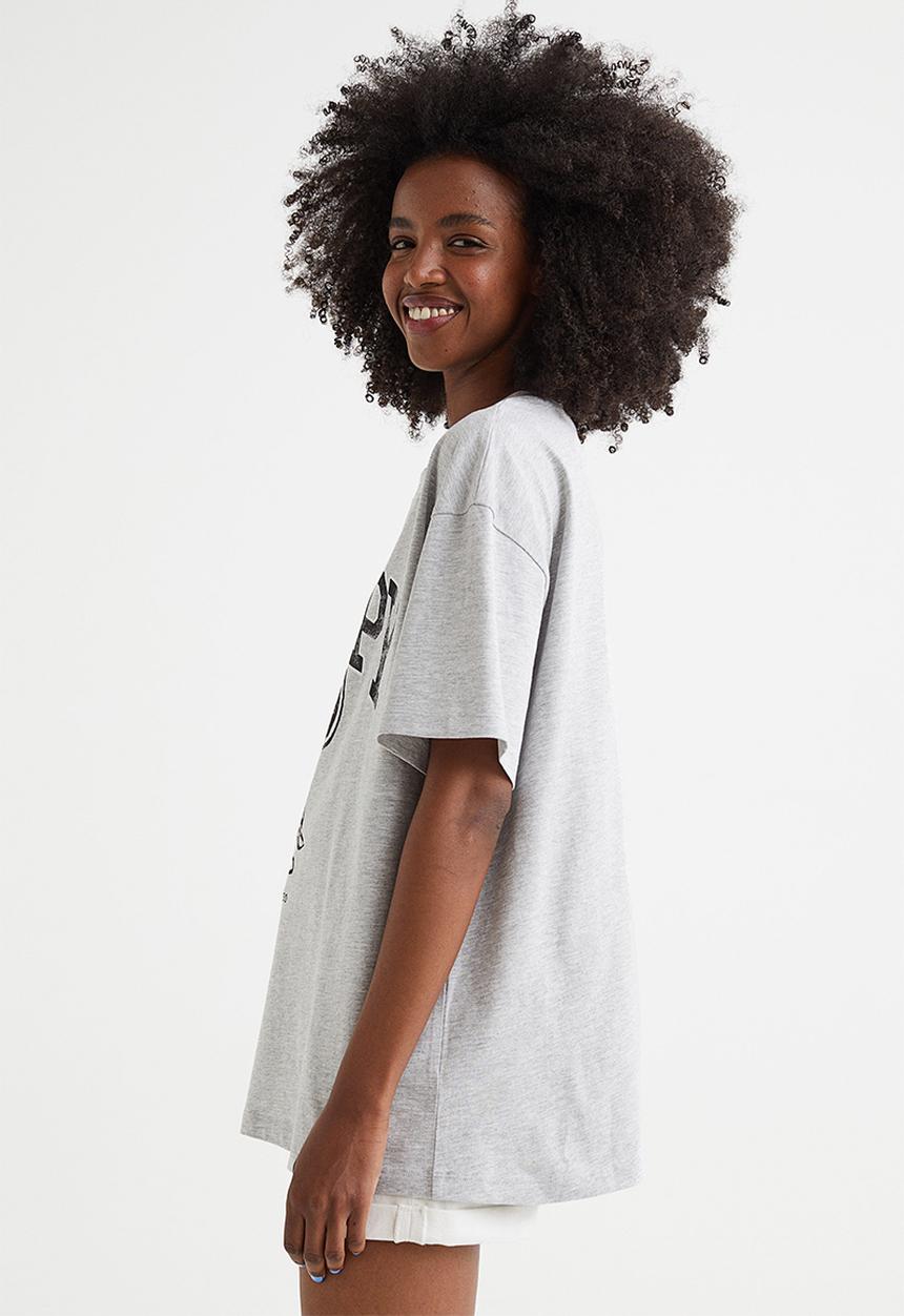 H&M - Oversized printed T-shirt - light grey marl/snoopy