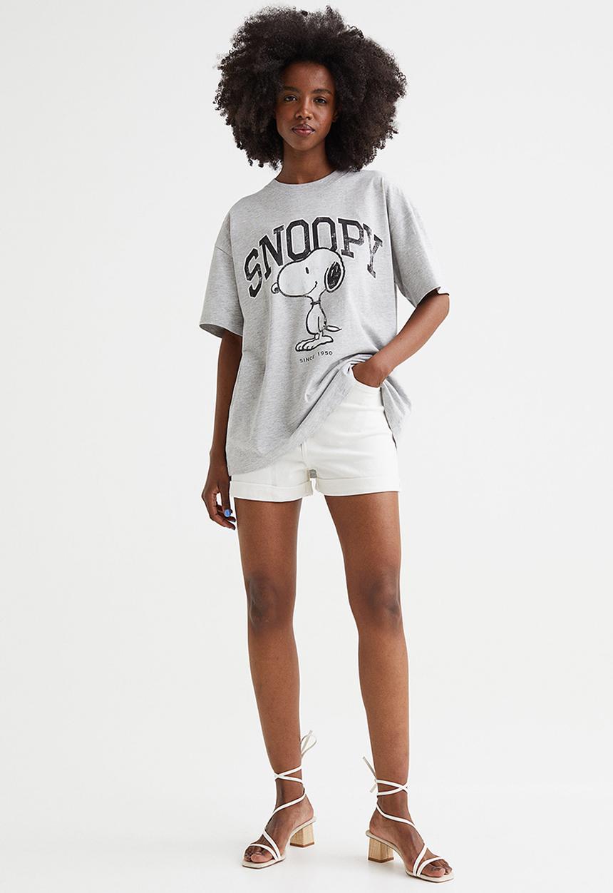 H&M - Oversized printed T-shirt - light grey marl/snoopy