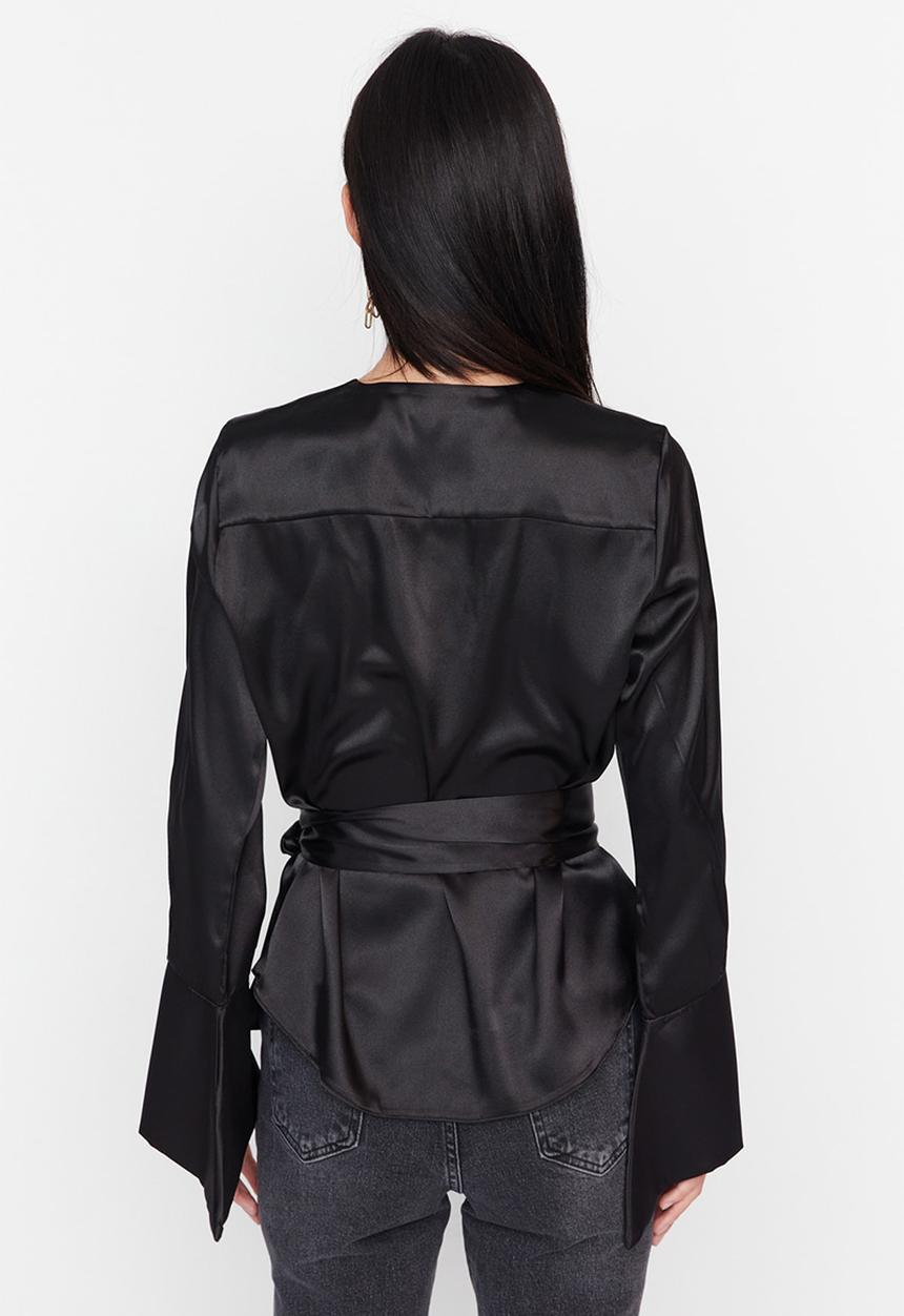 Trendyol - Button detail tie waist blouse - black