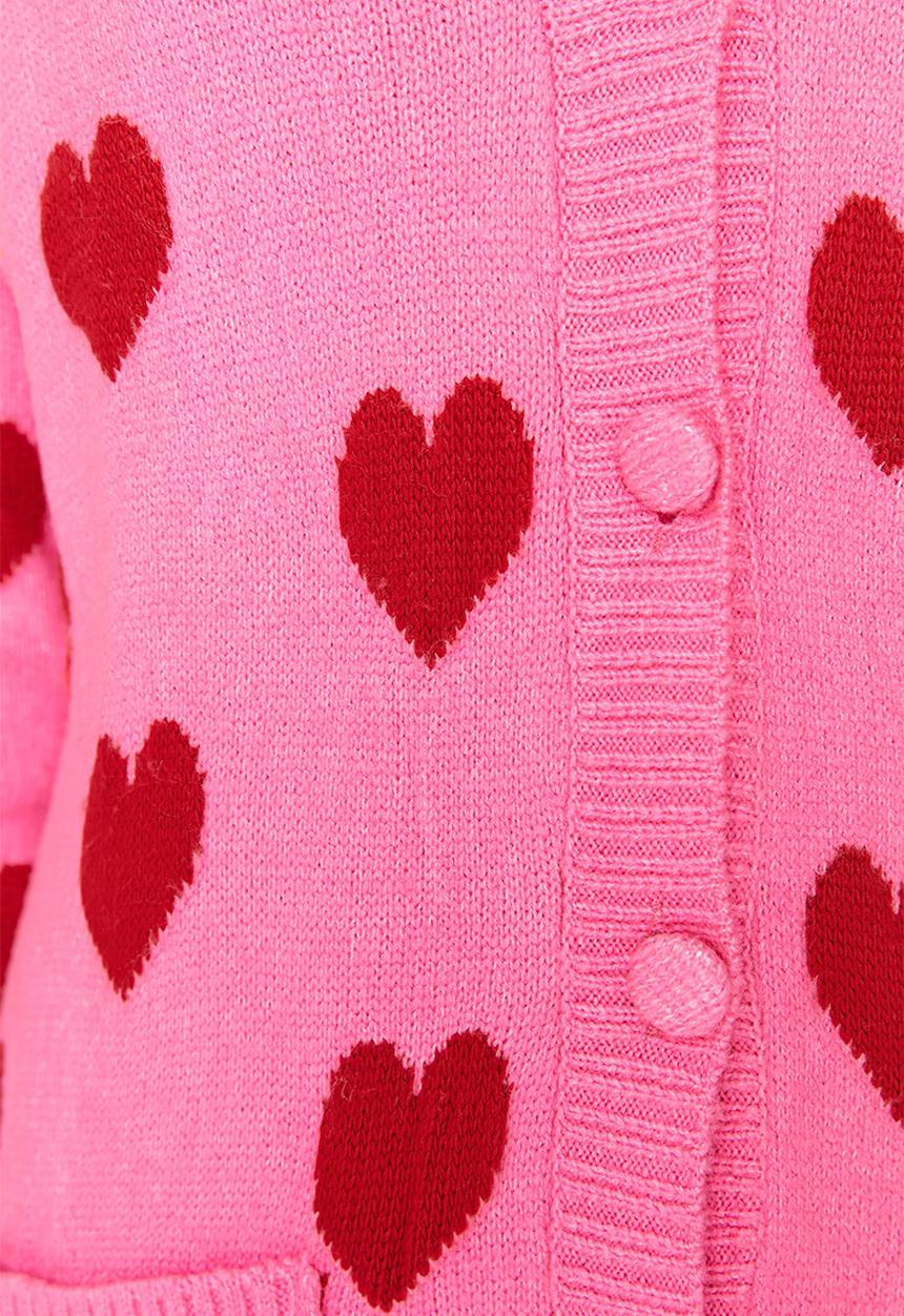 Trendyol - Heart patterned knitwear cardigan - pink