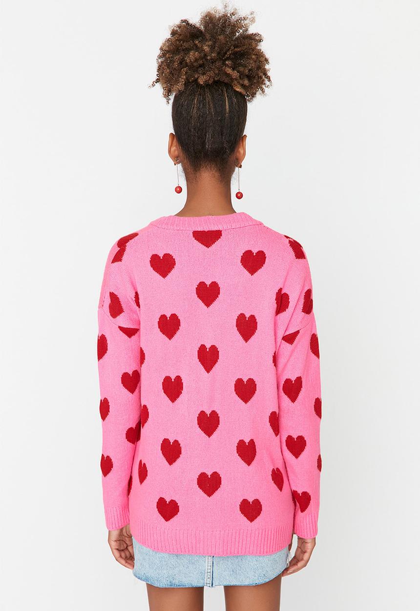 Trendyol - Heart patterned knitwear cardigan - pink
