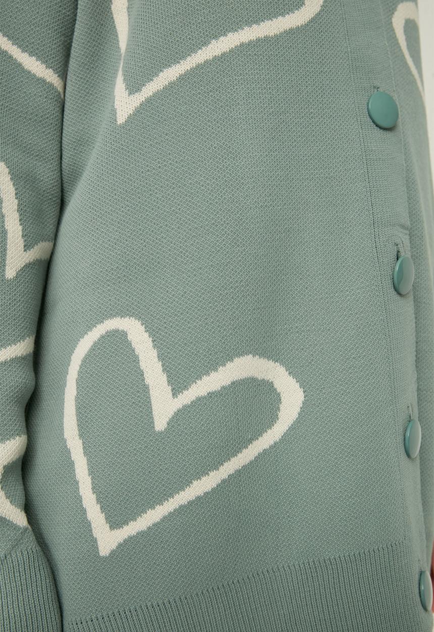 Trendyol - V neck heart patterned cardigan - mint