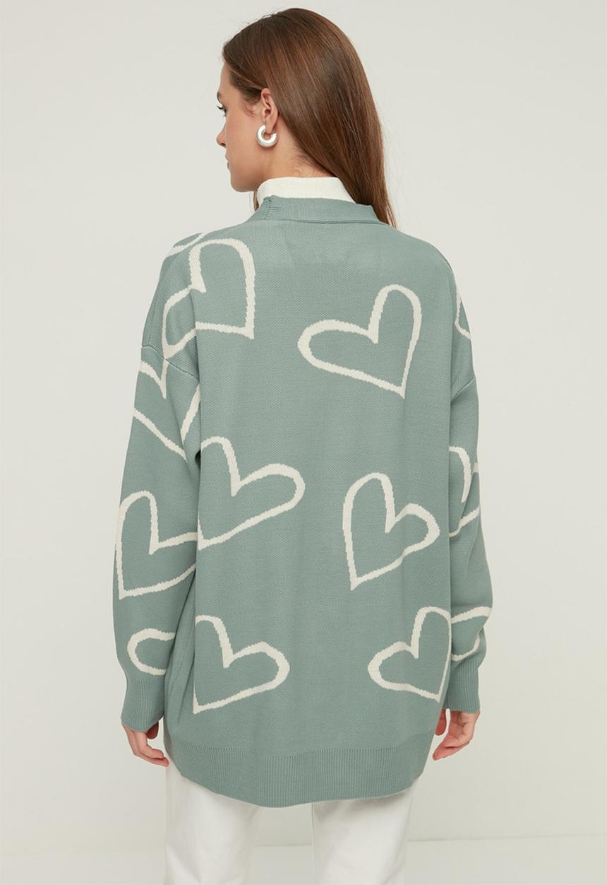 Trendyol - V neck heart patterned cardigan - mint