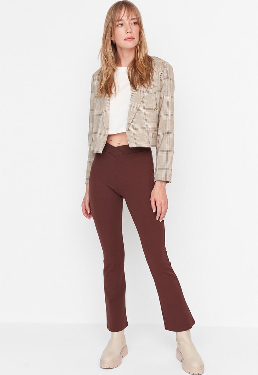 Trendyol - Ribbed knitted leggings - brown