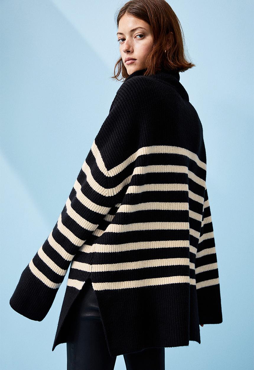 H&M - Zip-top rib-knit jumper - black/striped