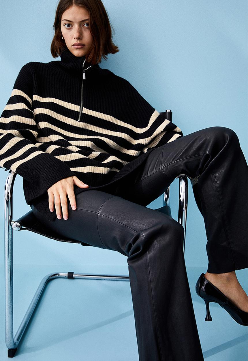 H&M - Zip-top rib-knit jumper - black/striped